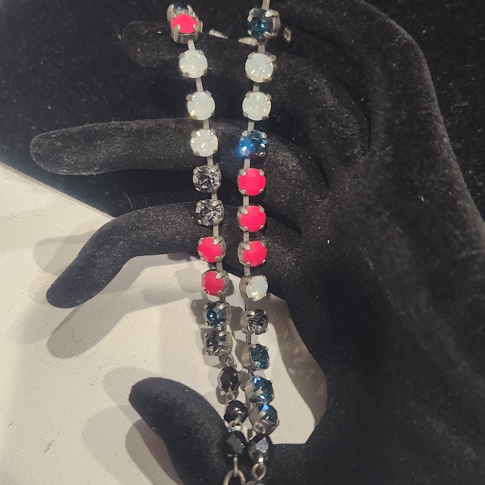 Sabika Austrian Crystal Necklace Red White Blue Patriotic Antique Silver Tone